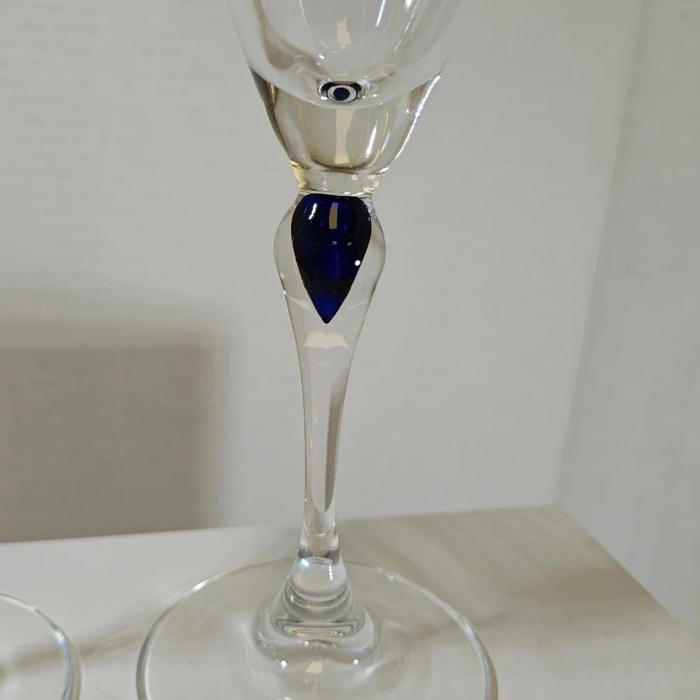 Cristal D'Arques Venice Saphir Blue Teardrop Champagne Flutes Set of 2 French